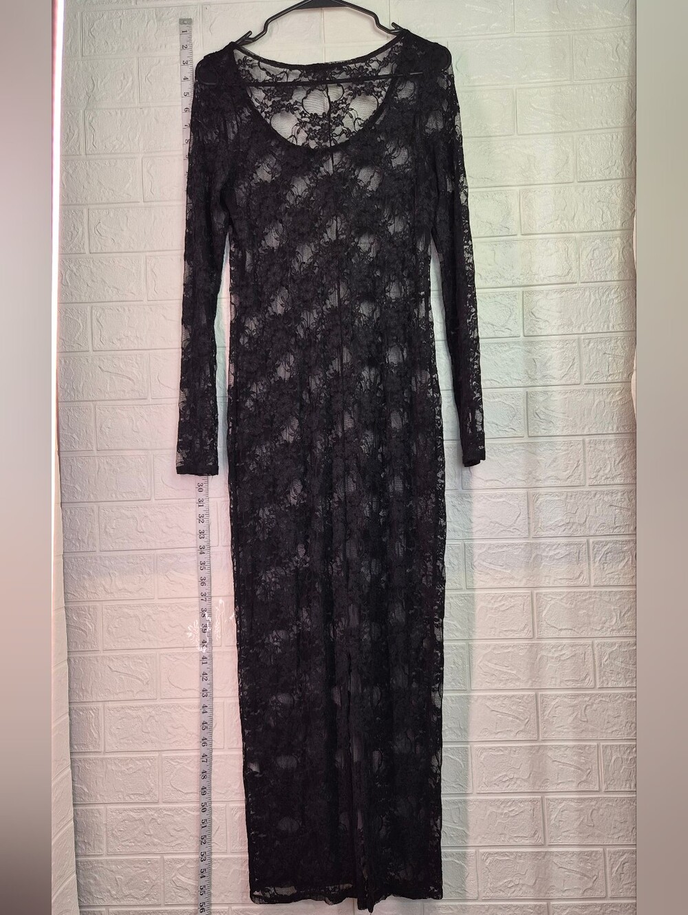 Foreign Exchange Y2K Full Lace Long Sleeve Maxi Dress Women Size L Black Fall